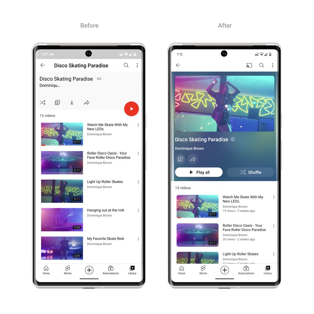 Youtube app before and after comparison